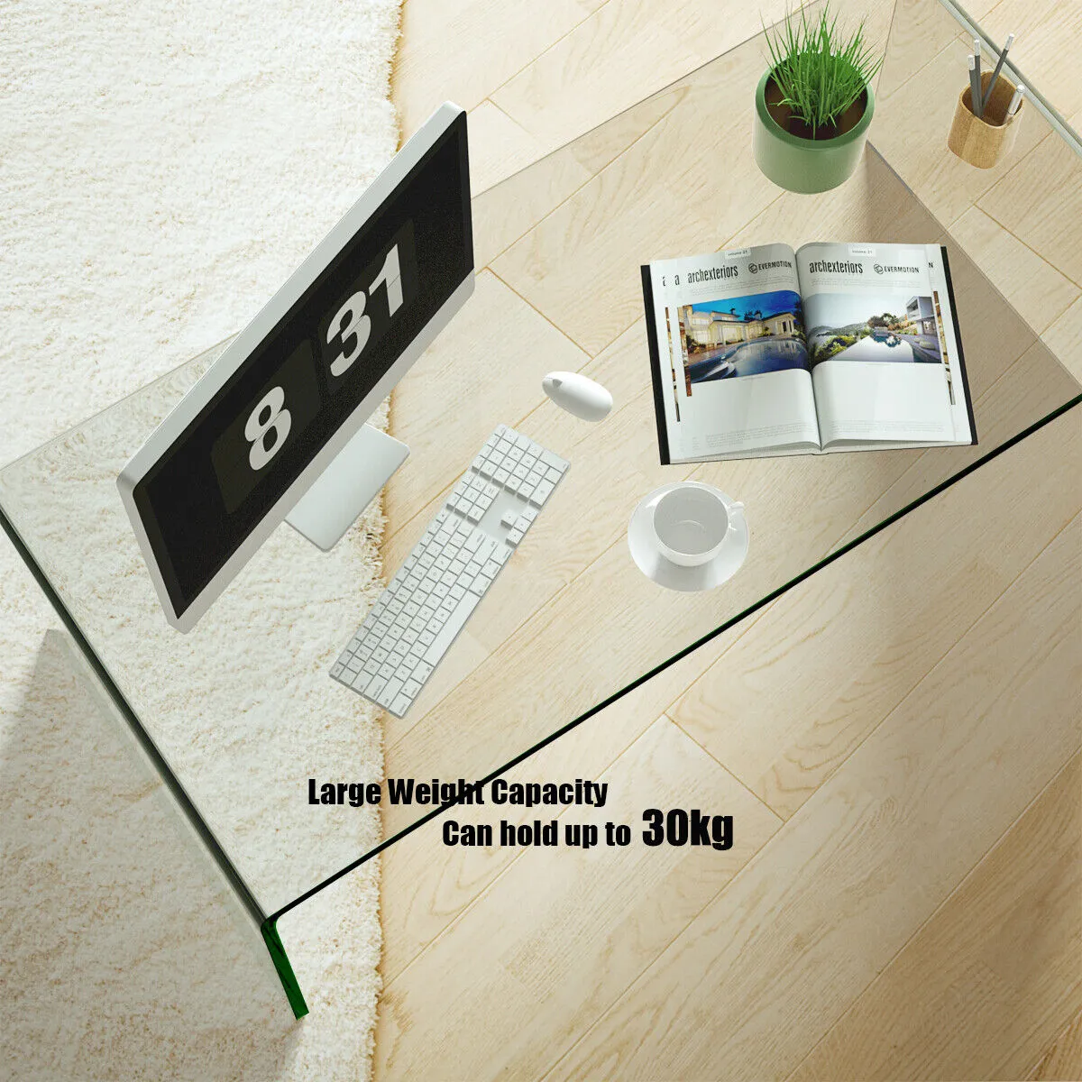 108 x 50 cm Tempered Glass Coffee Table-Transparent