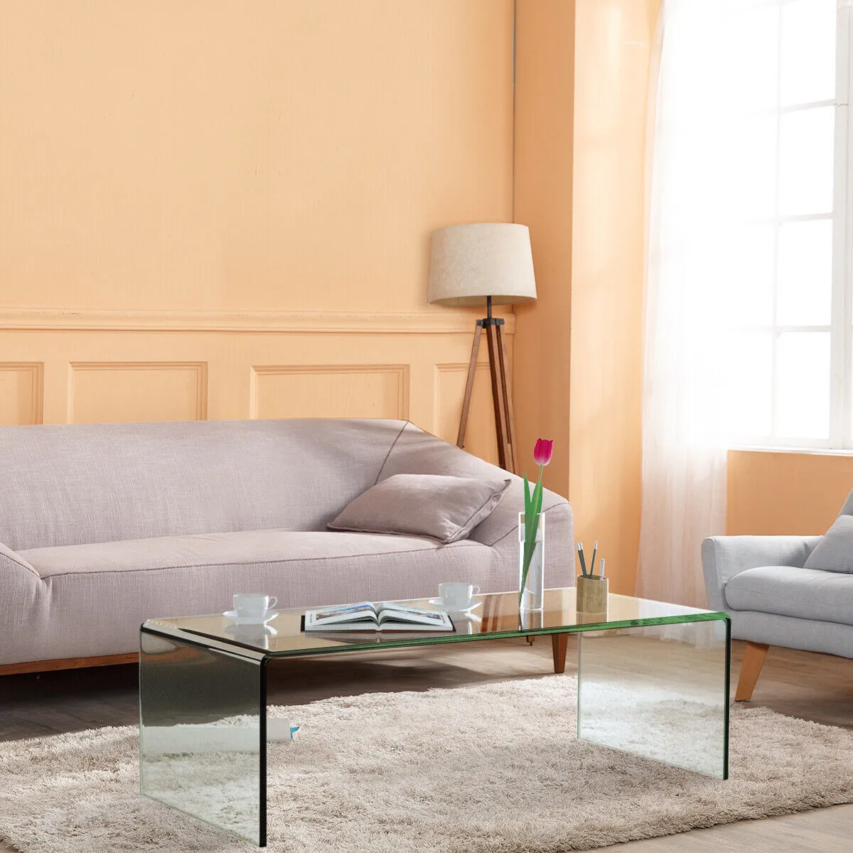 108 x 50 cm Tempered Glass Coffee Table-Transparent