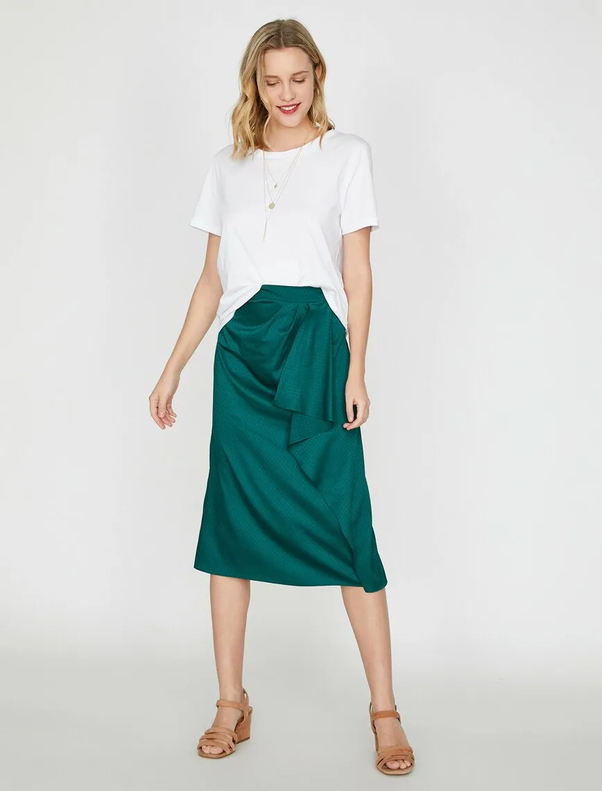 11822 Green Patterned Midi Skirt