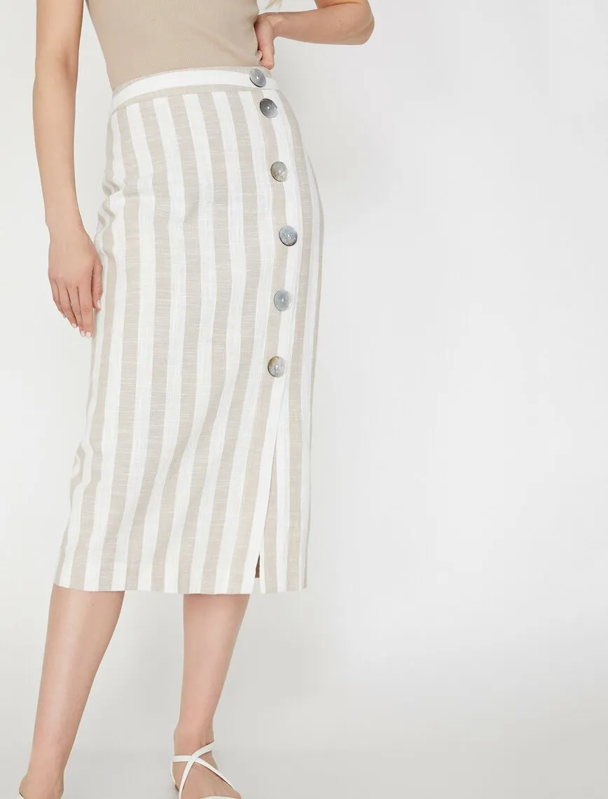 11944 Beige Striped Midi Skirt