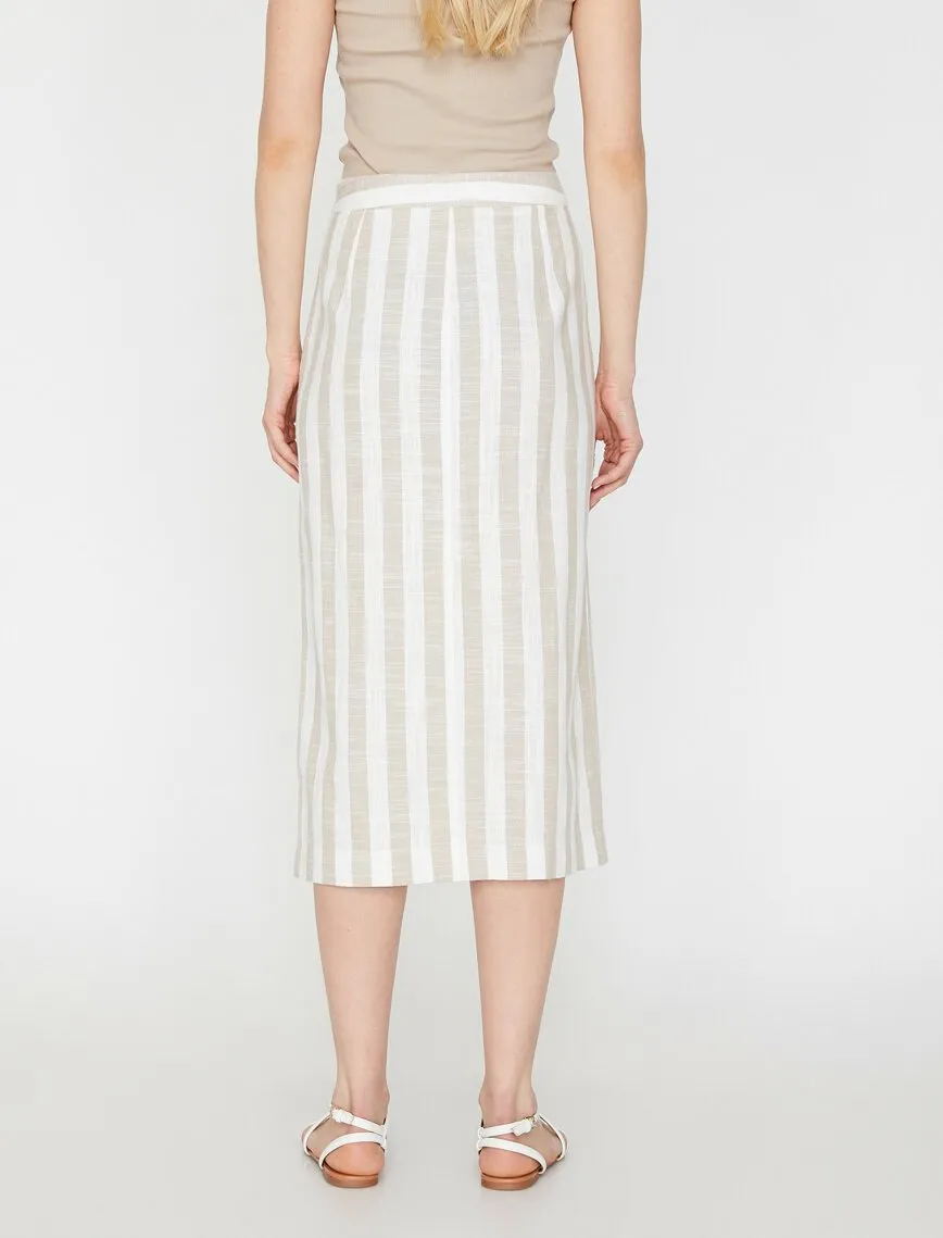 11944 Beige Striped Midi Skirt