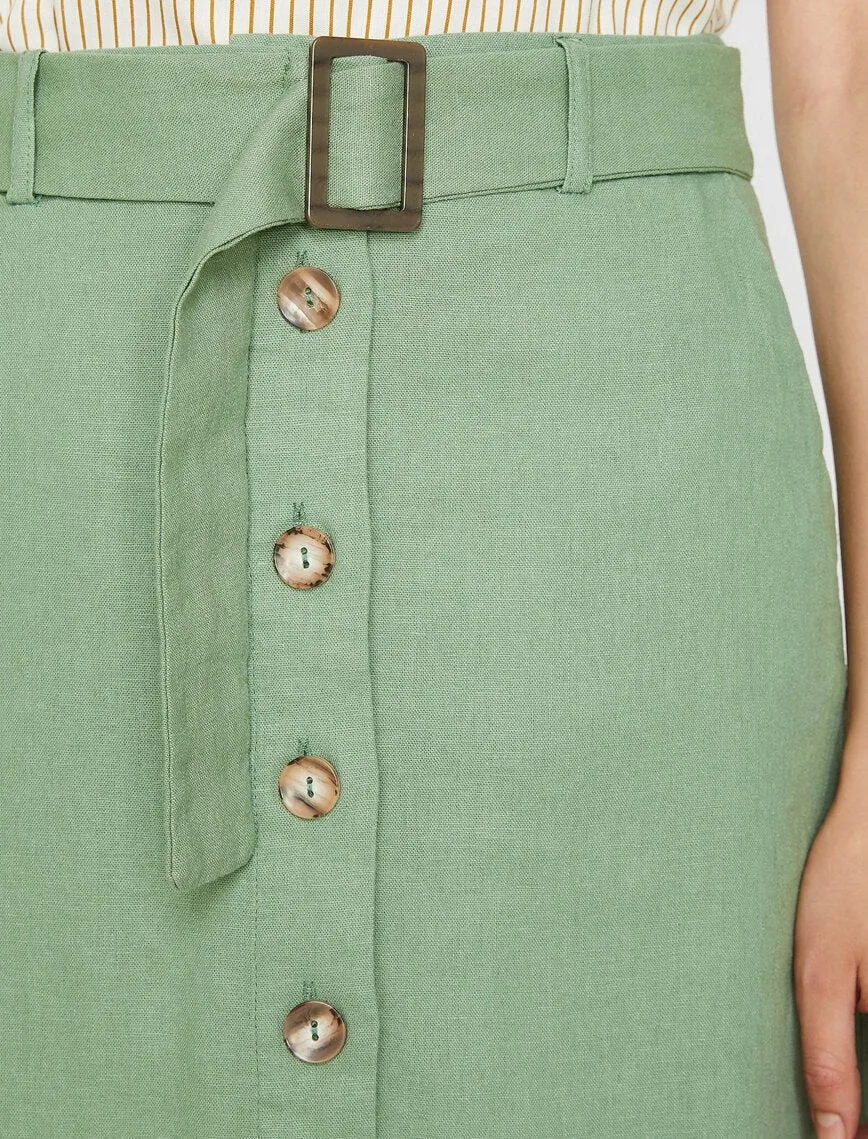 11981 Green Waist Detailed Midi Skirt