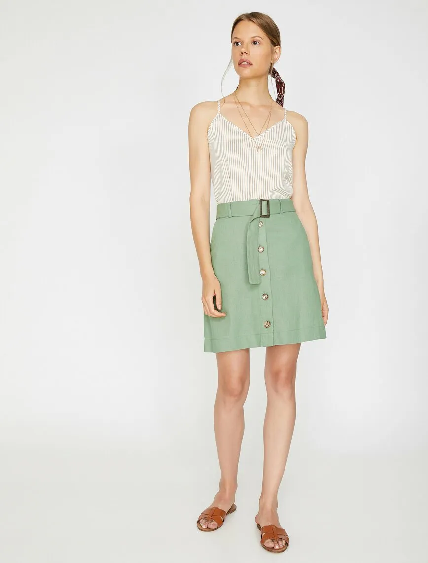 11981 Green Waist Detailed Midi Skirt