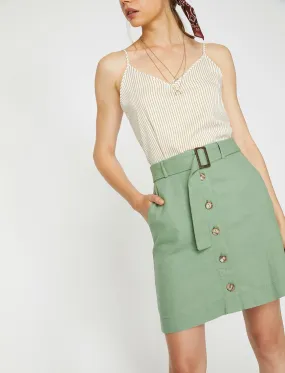 11981 Green Waist Detailed Midi Skirt