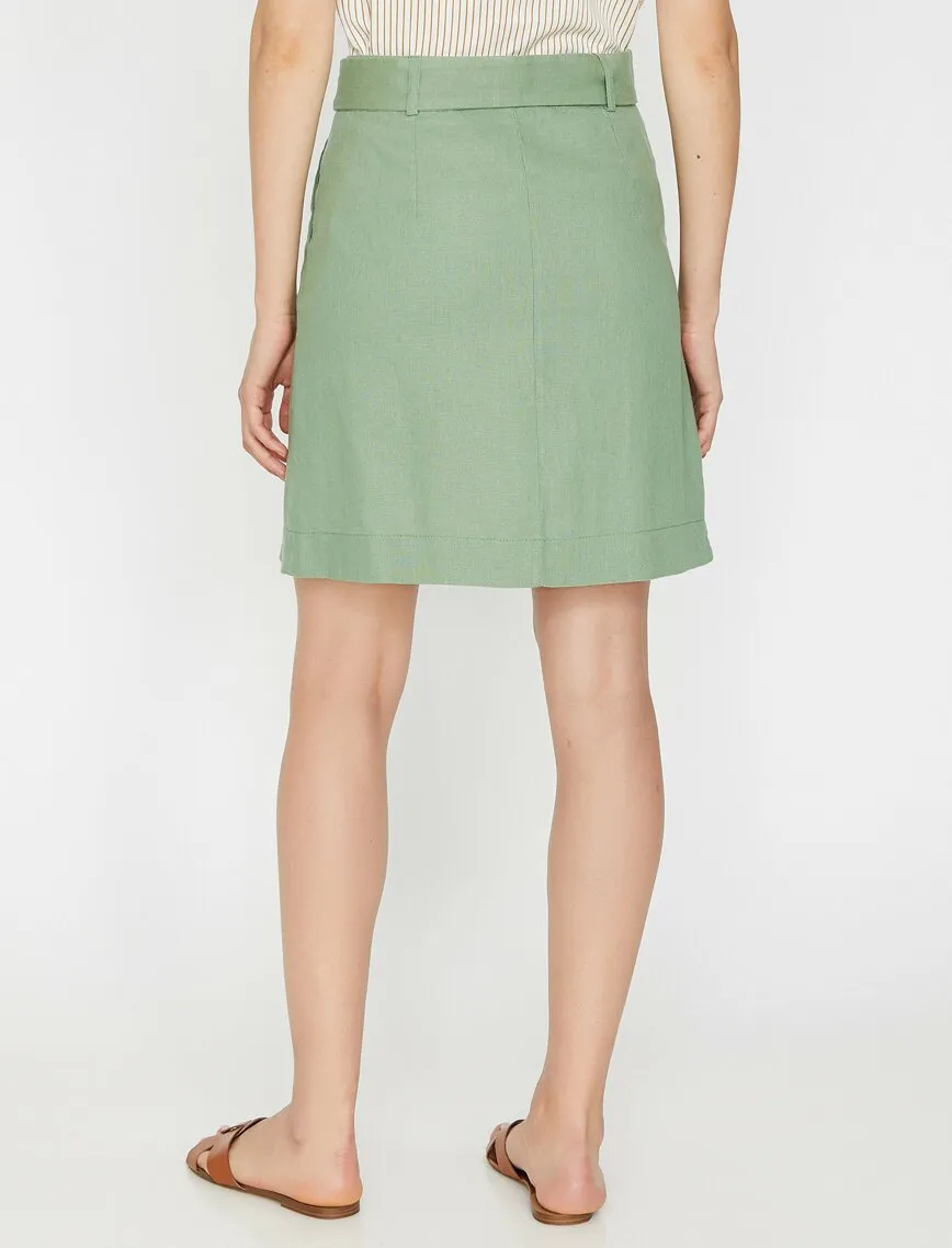 11981 Green Waist Detailed Midi Skirt