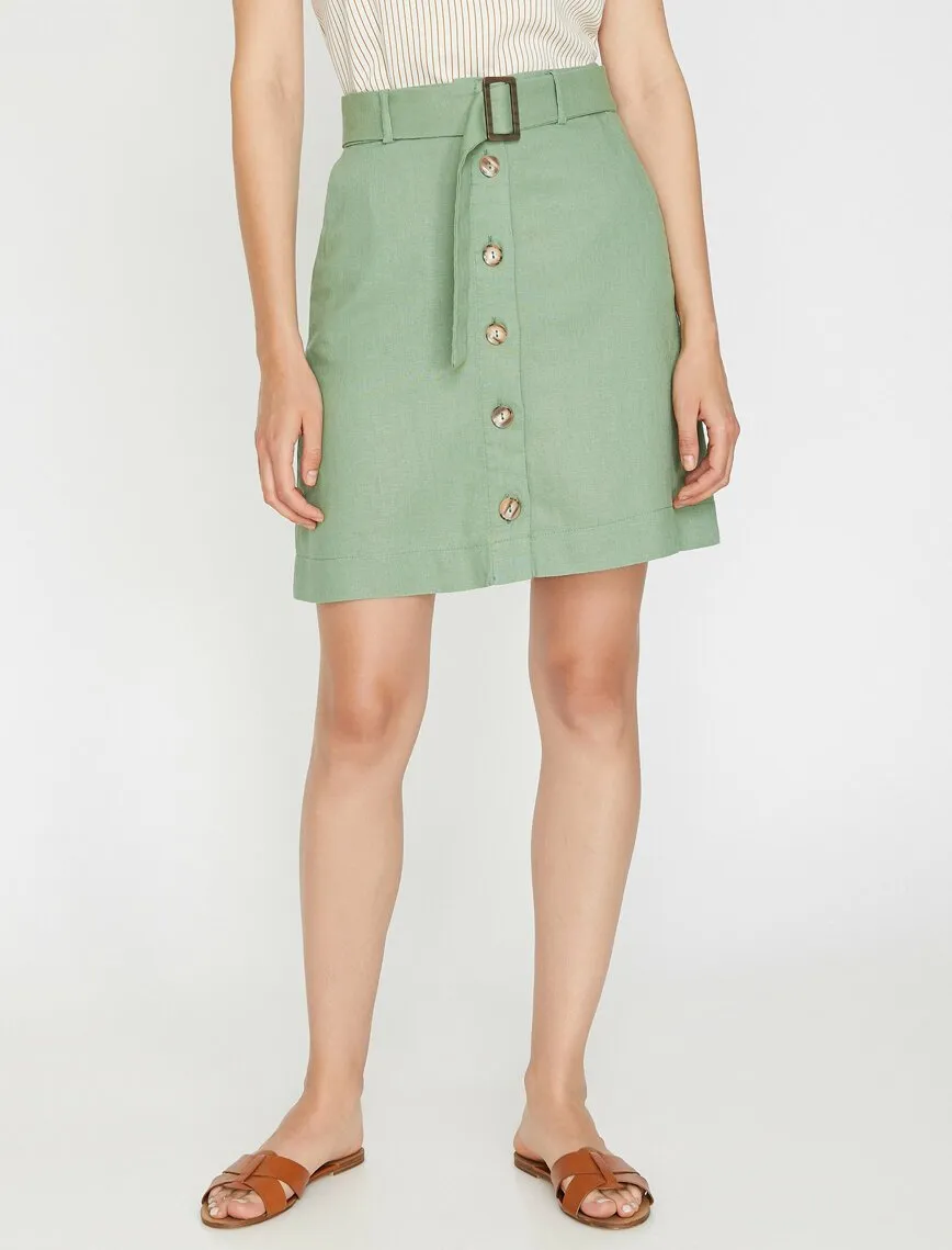 11981 Green Waist Detailed Midi Skirt