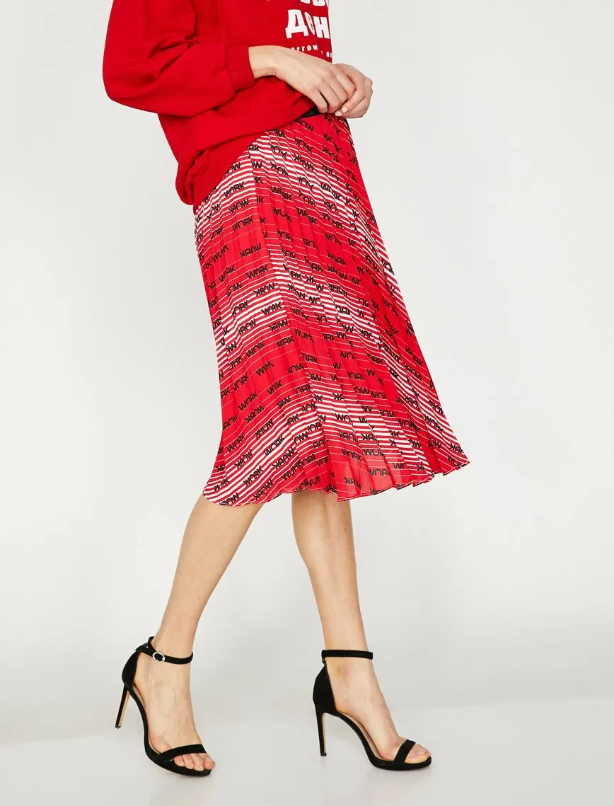 12005 Red Letter Printed Midi Skirt