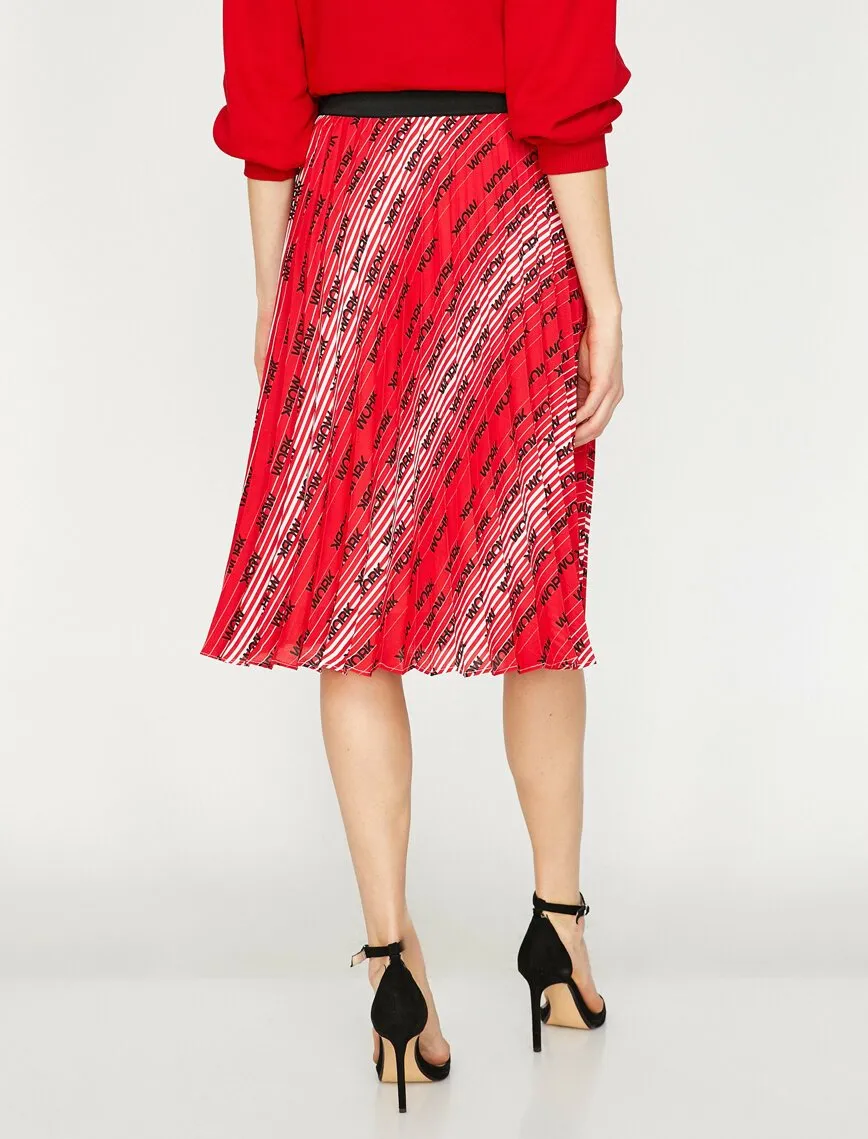 12005 Red Letter Printed Midi Skirt