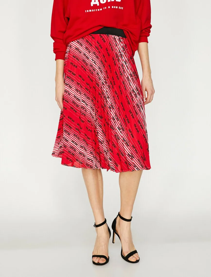 12005 Red Letter Printed Midi Skirt