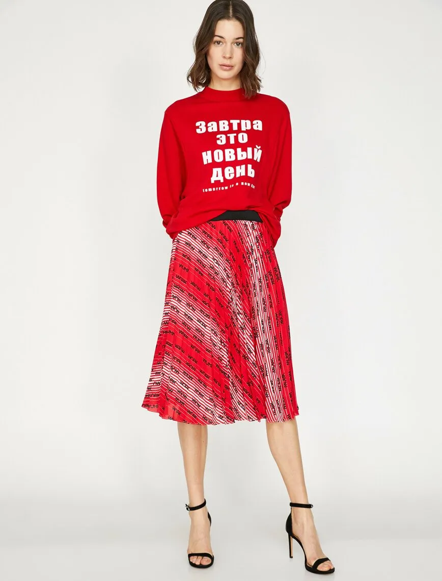 12005 Red Letter Printed Midi Skirt