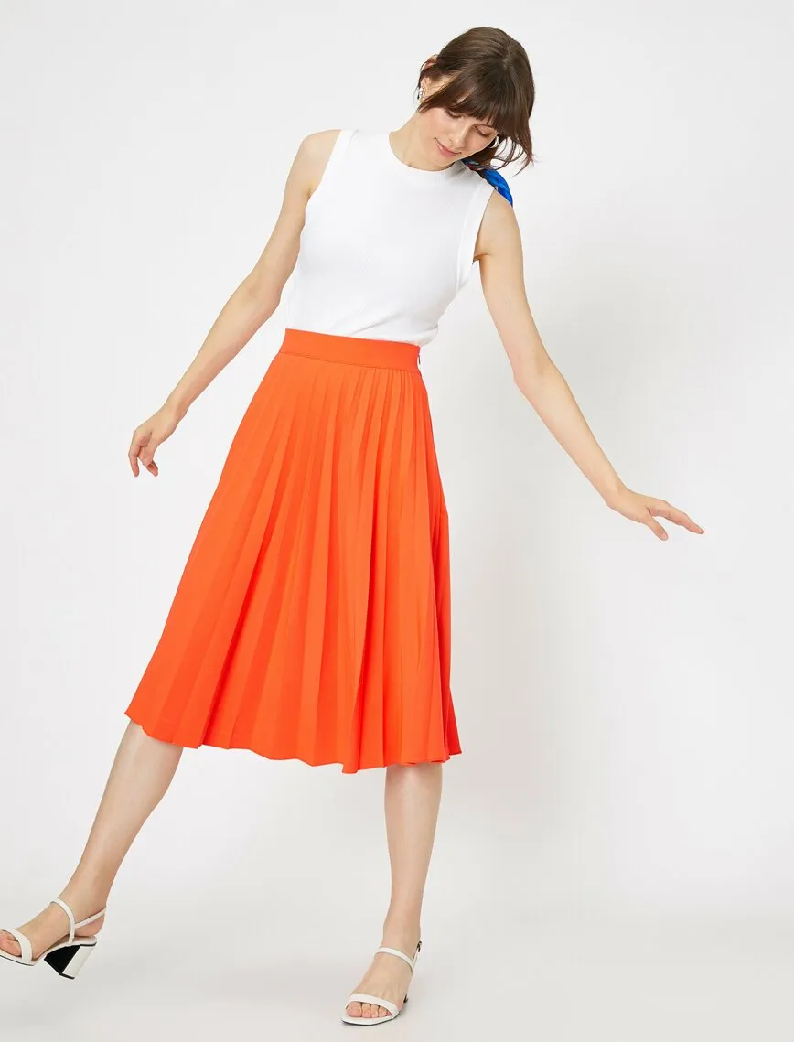 12101 Orange Frill Detailed Midi Skirt