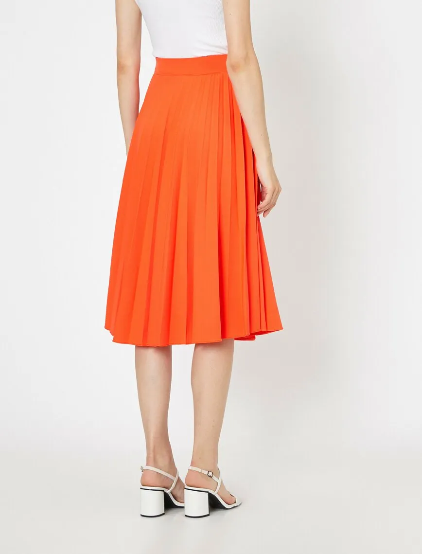 12101 Orange Frill Detailed Midi Skirt