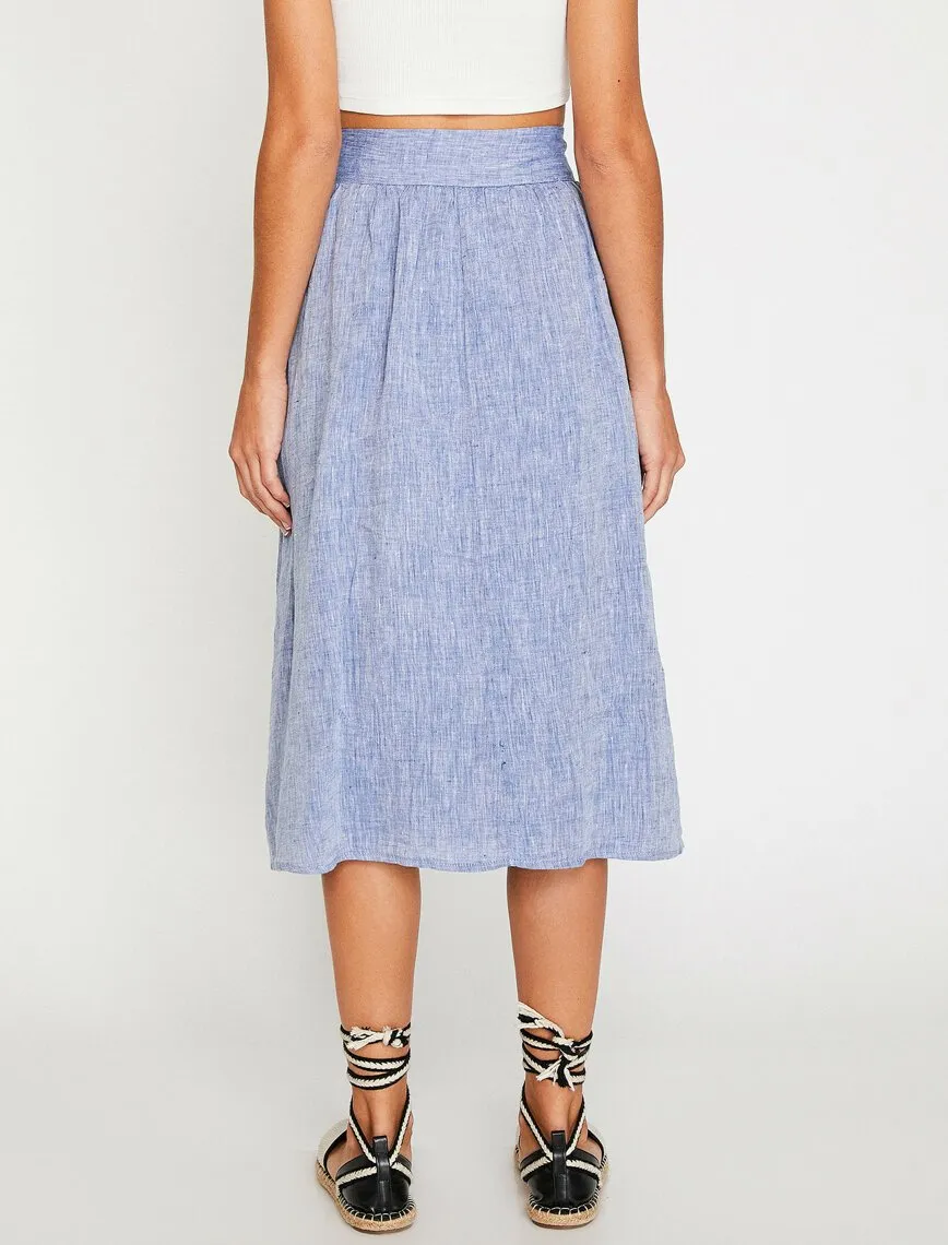 12262 Indigo Tie Waist Midi Skirt