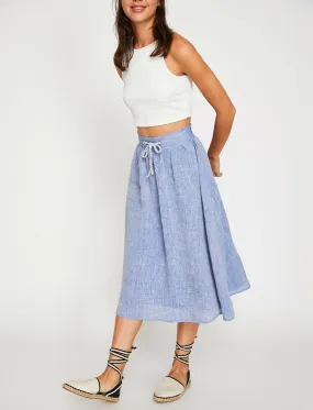 12262 Indigo Tie Waist Midi Skirt