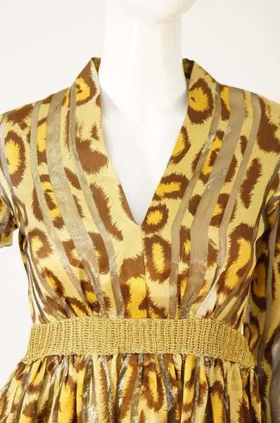 1970s Gold Leopard Print and Stripes Dress