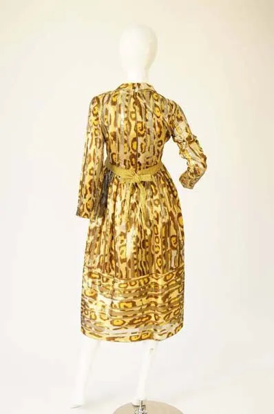 1970s Gold Leopard Print and Stripes Dress