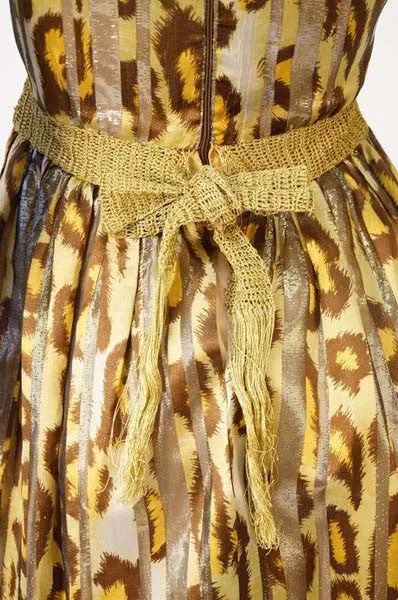 1970s Gold Leopard Print and Stripes Dress