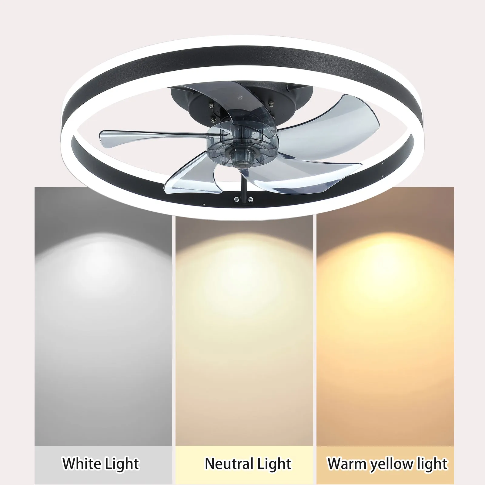 19.7" Simple LED Ceiling Light Black Modern Fan Light Dimmable