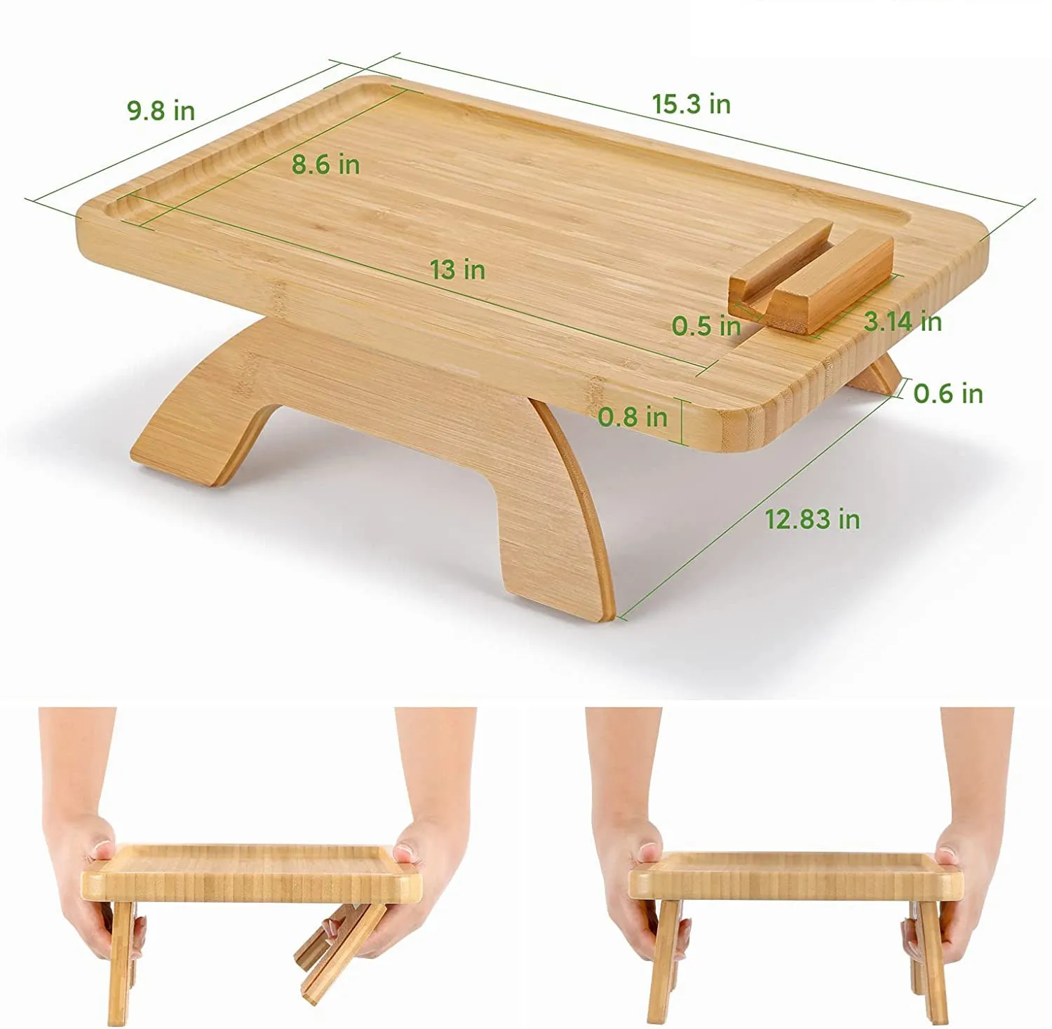 1pc Non-Slip Wooden table couch tray With Rotating Phone Holder