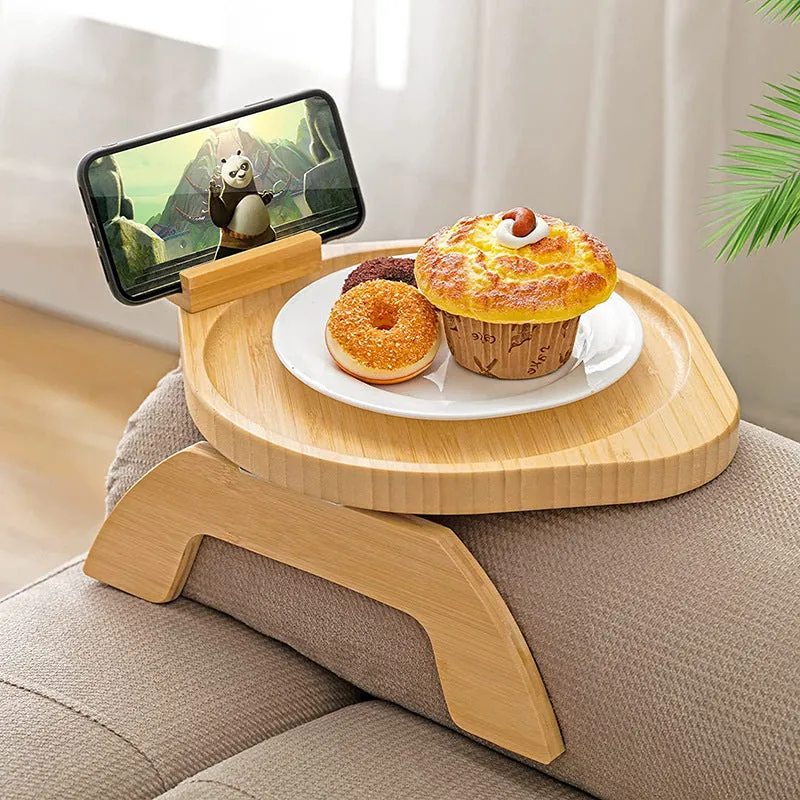 1pc Non-Slip Wooden table couch tray With Rotating Phone Holder