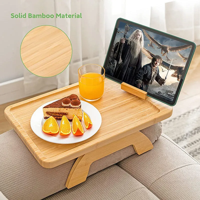 1pc Non-Slip Wooden table couch tray With Rotating Phone Holder