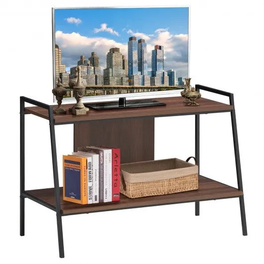 2-Tier TV Stand w/ Shelves & Metal Frame