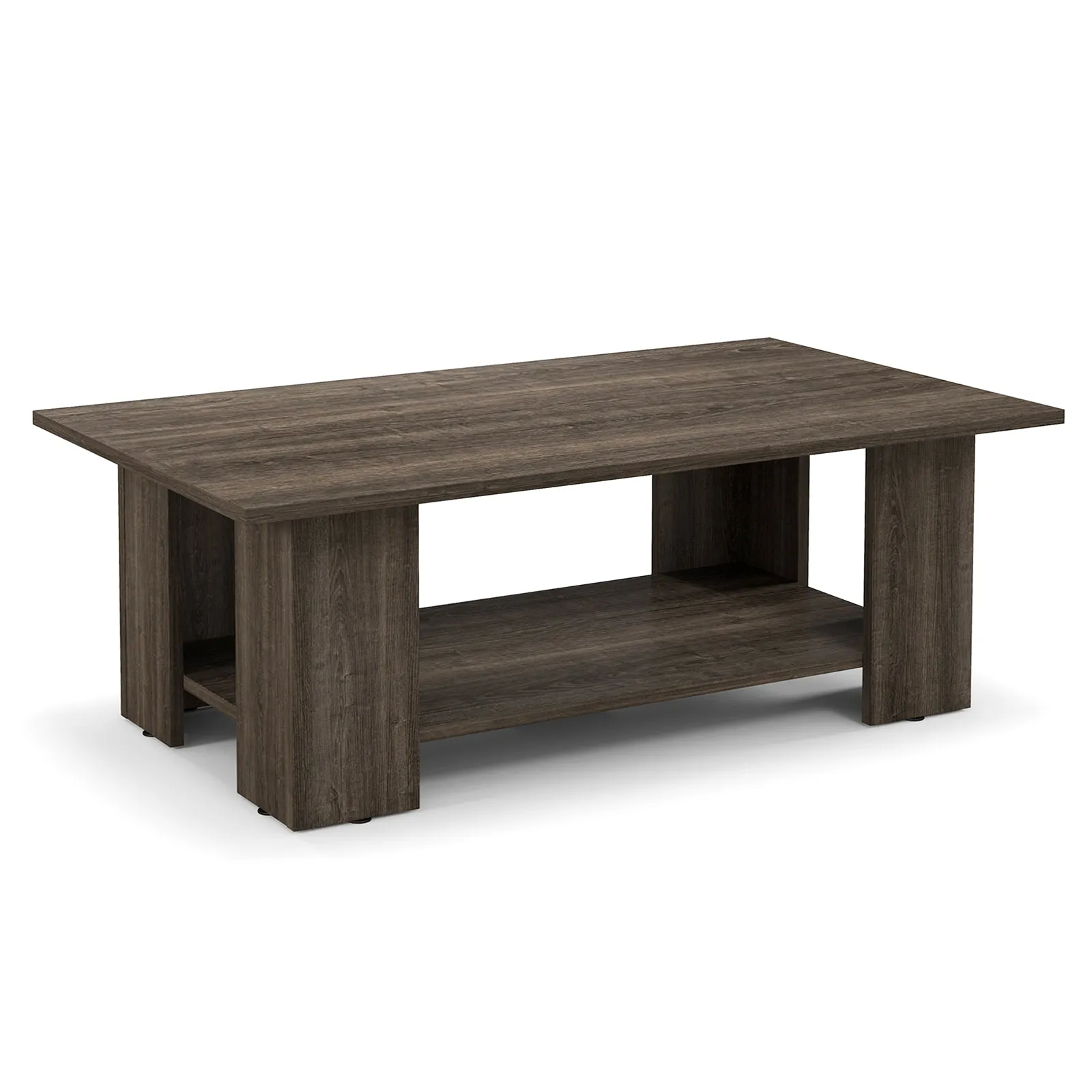 2-Tier Wooden Coffee Table with Storage Shelf and 5 Support Legs-Grey