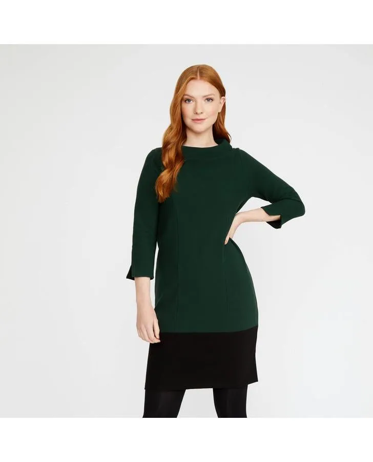 3/4 Sleeve Bardot Textured Colour Block Dress