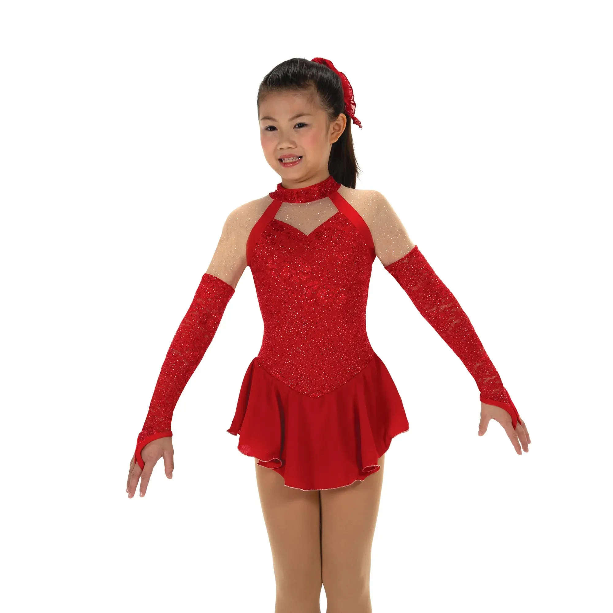 627 Figure Skating Opera Gloves Dress - Ruby Red, Soft Iris or Jet Black