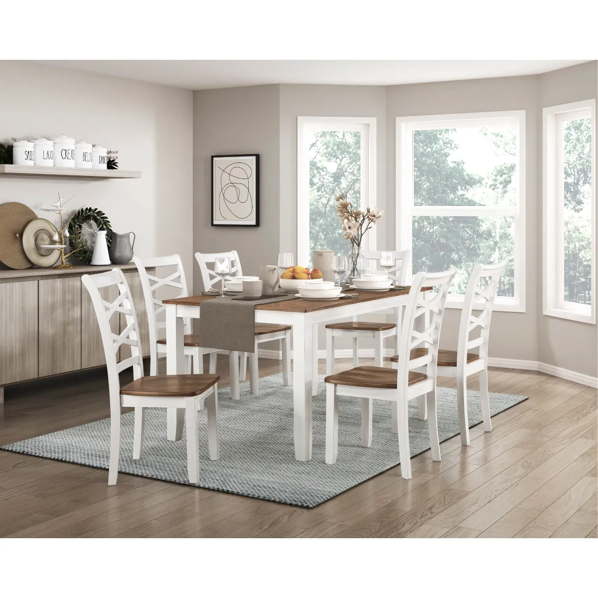 7-Piece Cherry & White Dinette Set with 6 Chairs