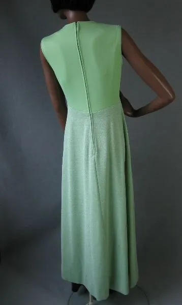 70s Women's Outfit Dress Cropped Jacket Sparkly Vintage Green Lurex Long Maxi VFG Small to Medium