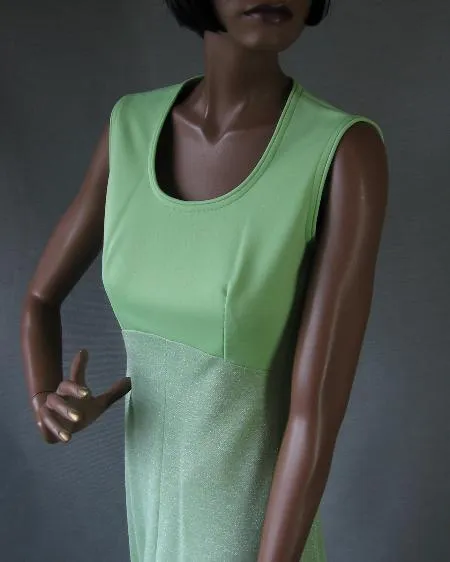 70s Women's Outfit Dress Cropped Jacket Sparkly Vintage Green Lurex Long Maxi VFG Small to Medium