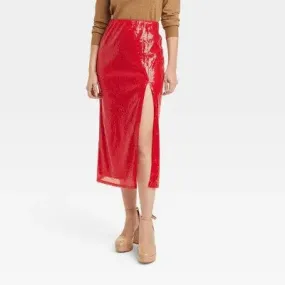 A New Day Women's Mid Rise Midi A-Line Sequin Satin A-Line Skirt