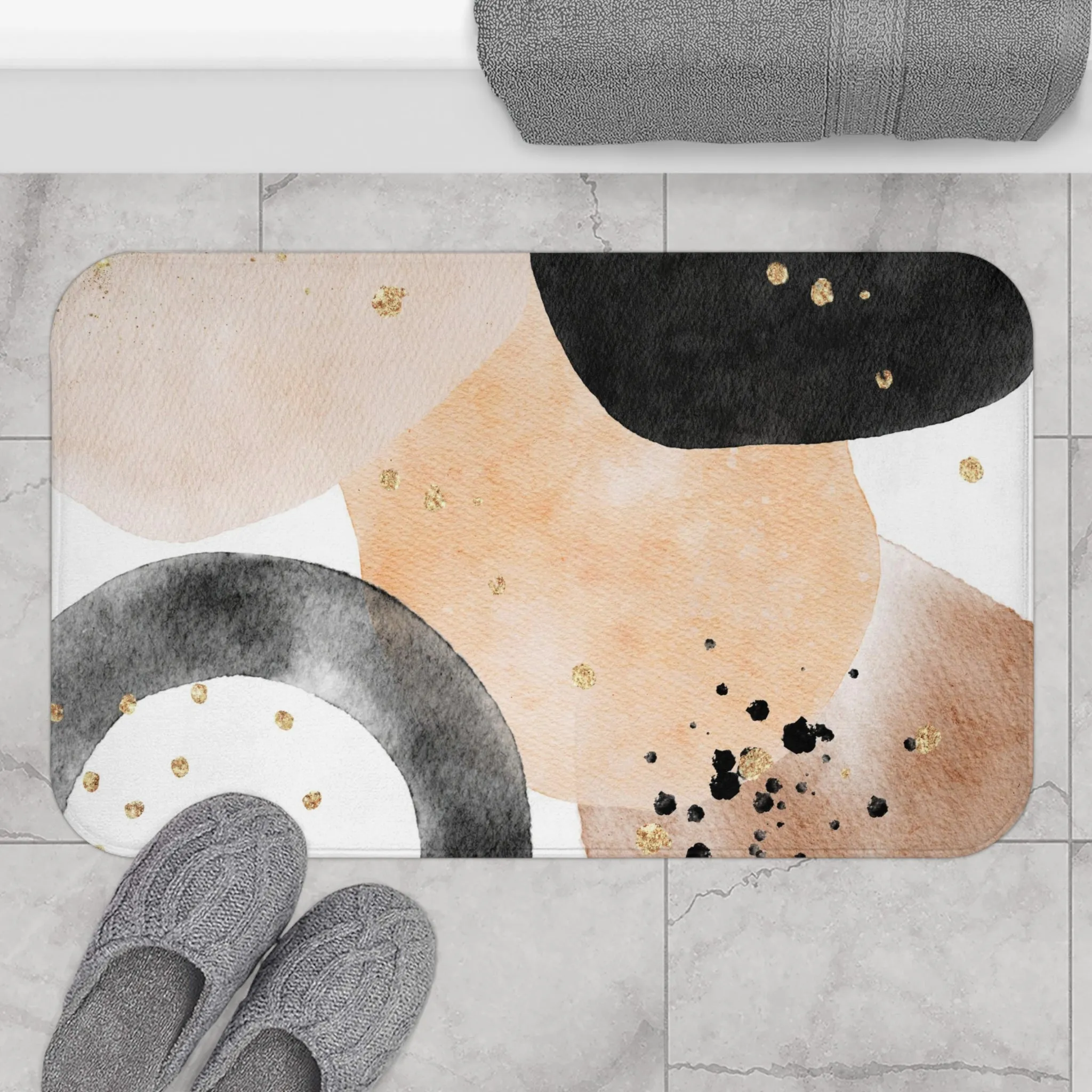 Abstract Bath, Kitchen Mat, Rug | Beige Brown White Black