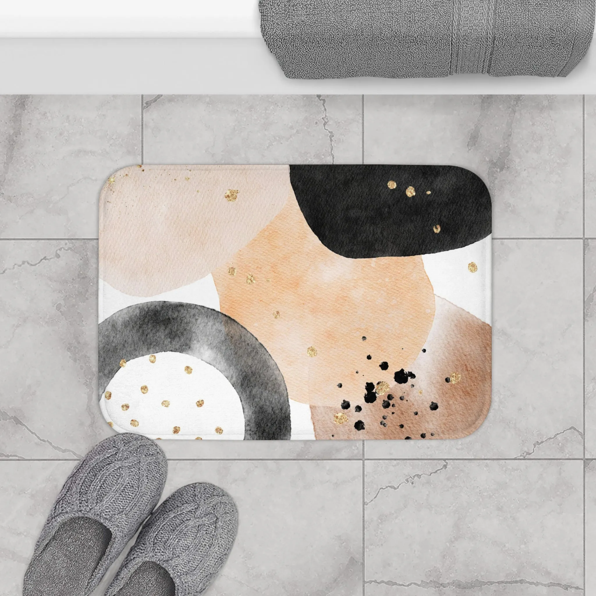 Abstract Bath, Kitchen Mat, Rug | Beige Brown White Black