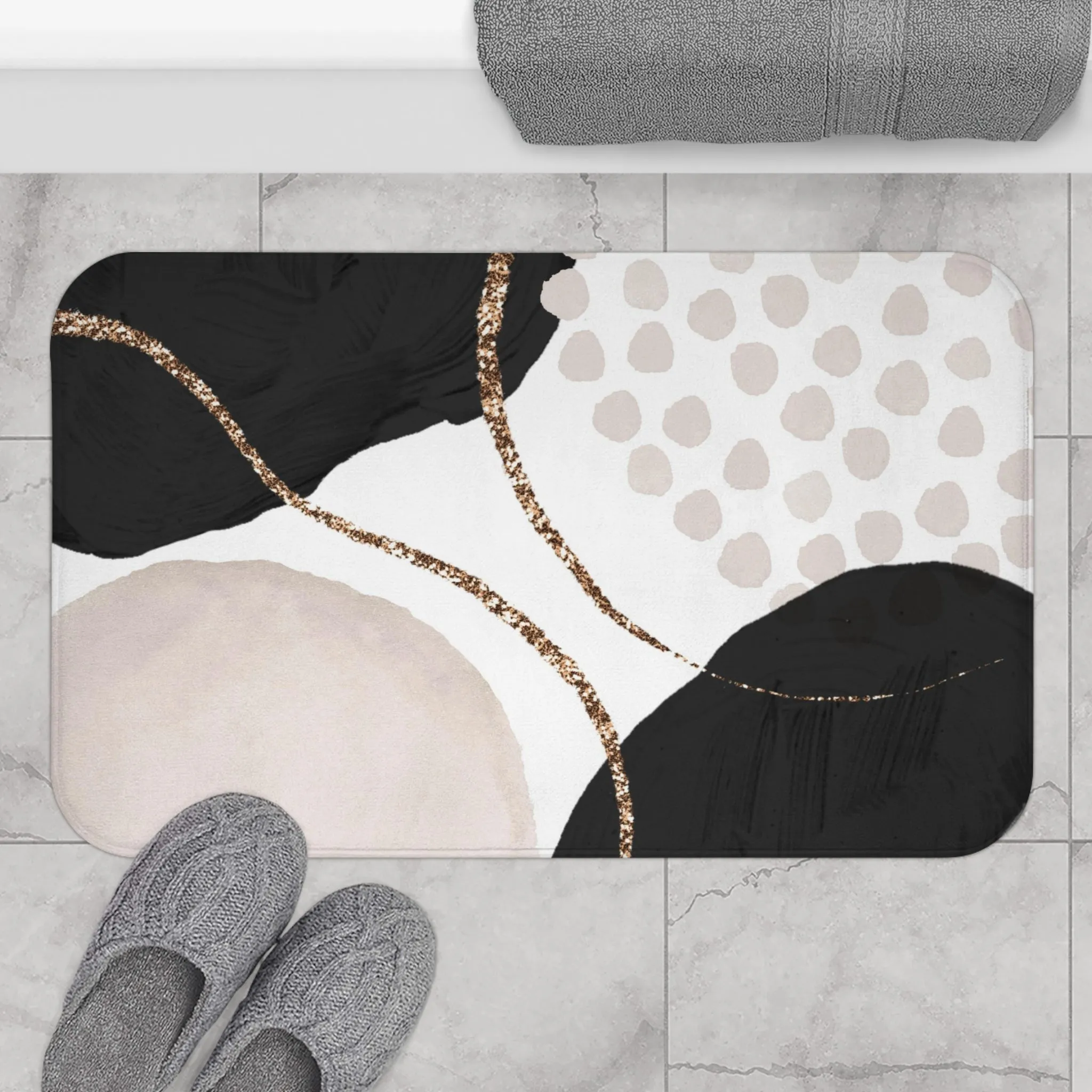 Abstract Bath, Kitchen Mat, Rug | Black White Ivory