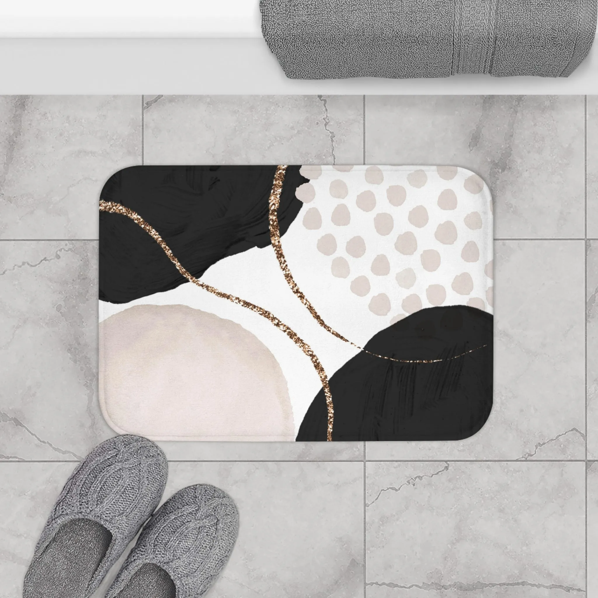 Abstract Bath, Kitchen Mat, Rug | Black White Ivory