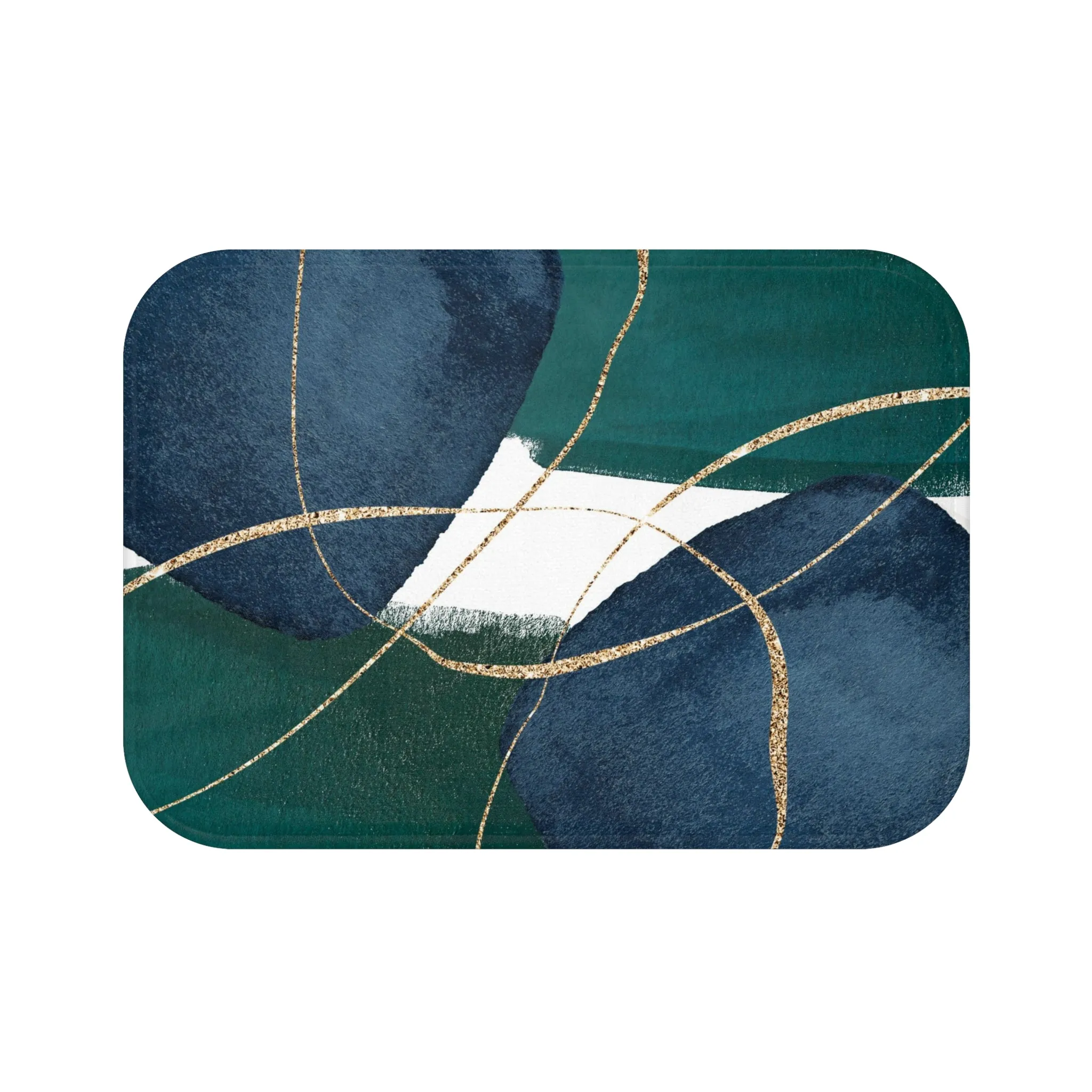 Abstract Bath, Kitchen Mat, Rug | Dark Green, Navy Blue Beige