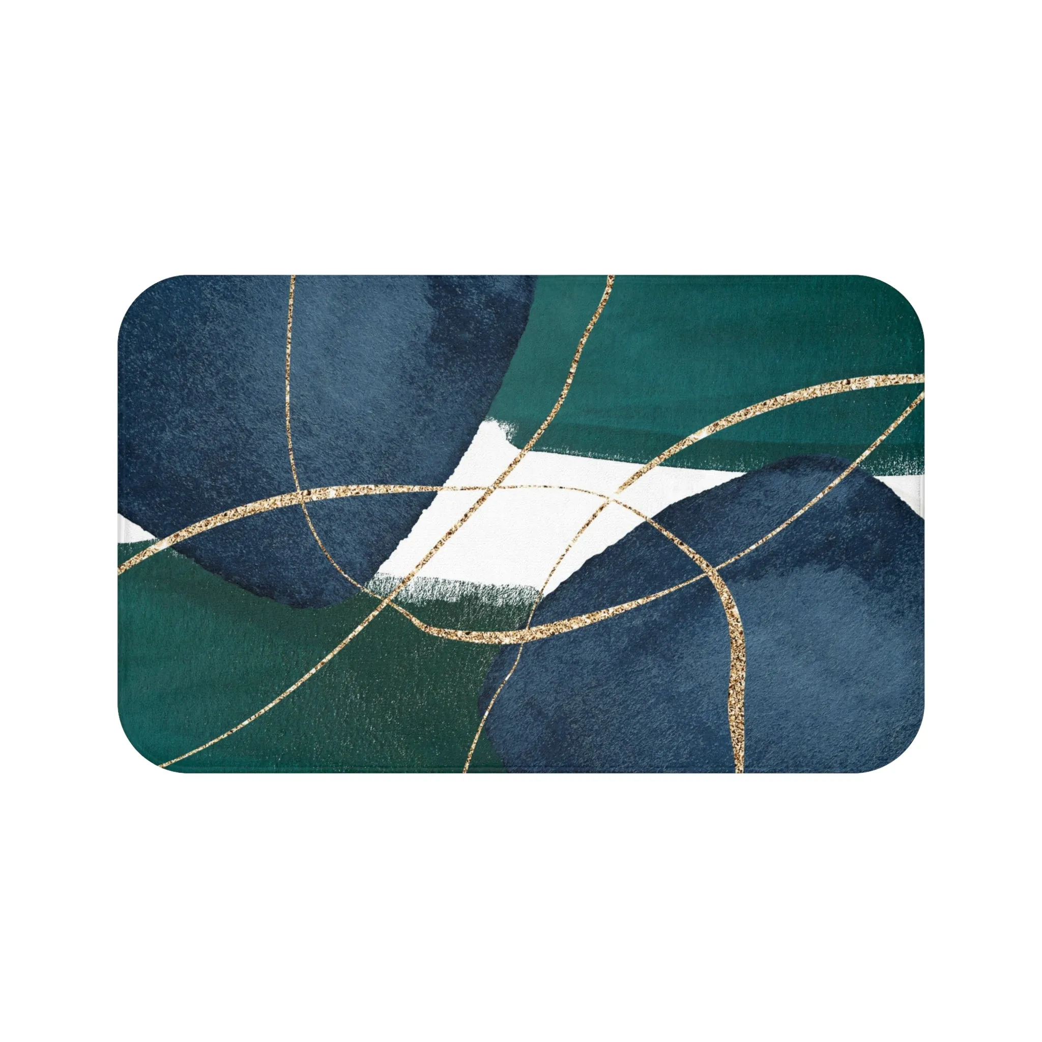 Abstract Bath, Kitchen Mat, Rug | Dark Green, Navy Blue Beige