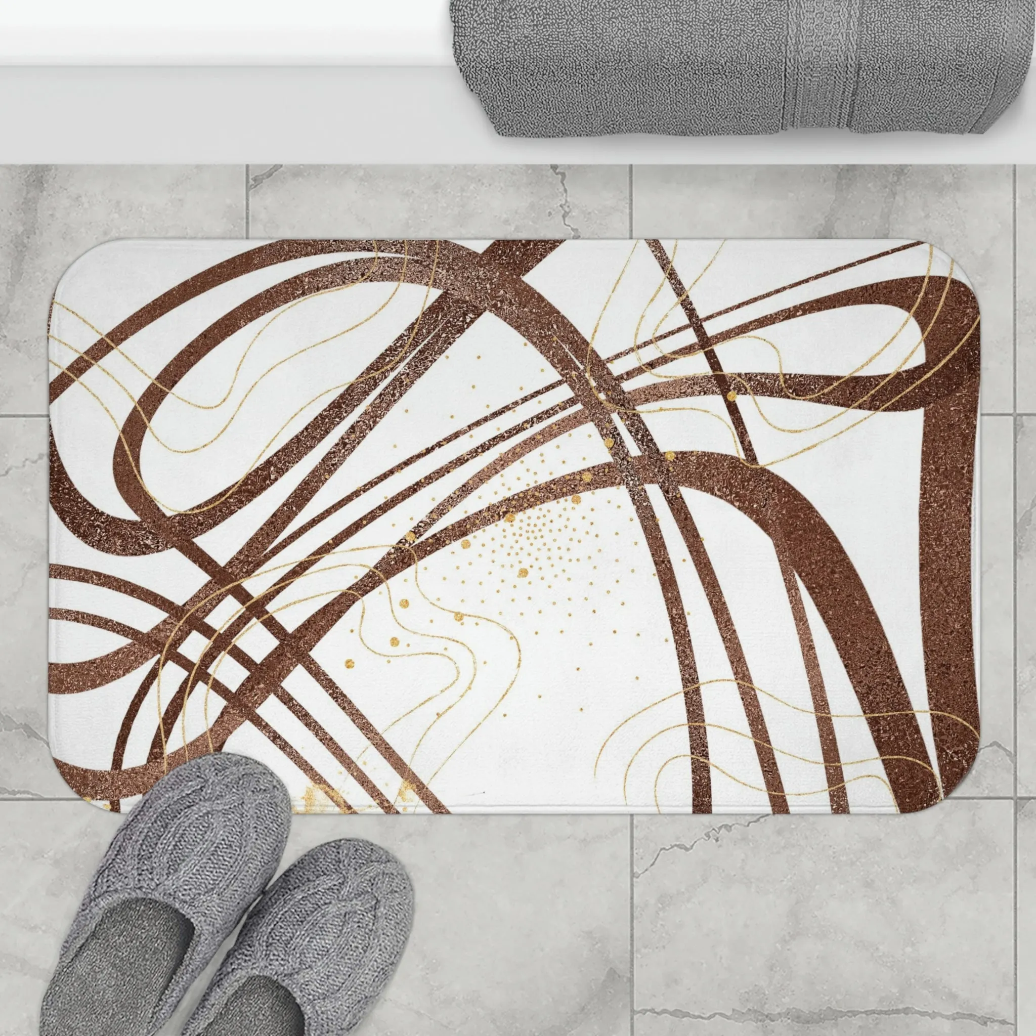 Abstract Bath Mat | Brown White