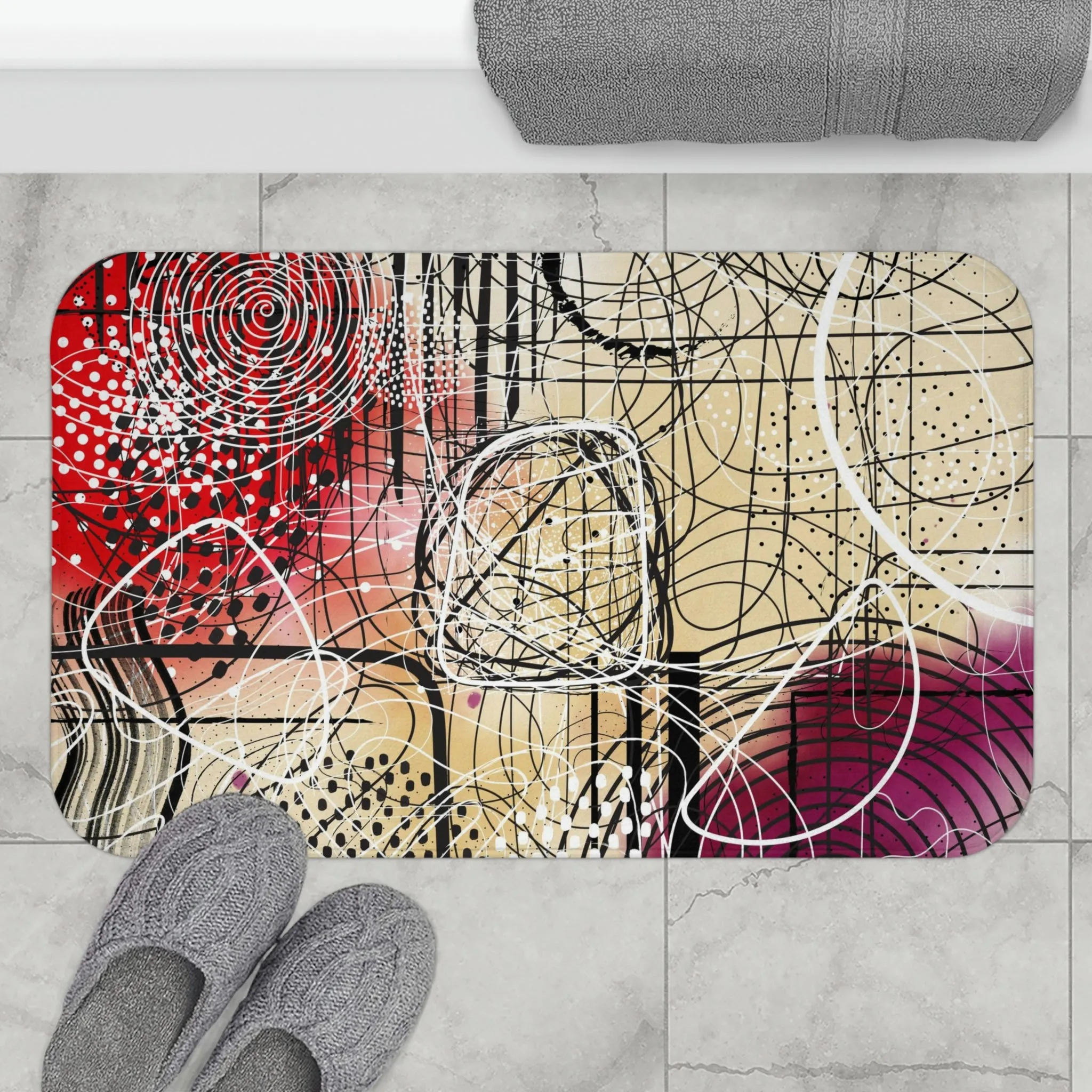 Abstract Bath Mat | Red Purple