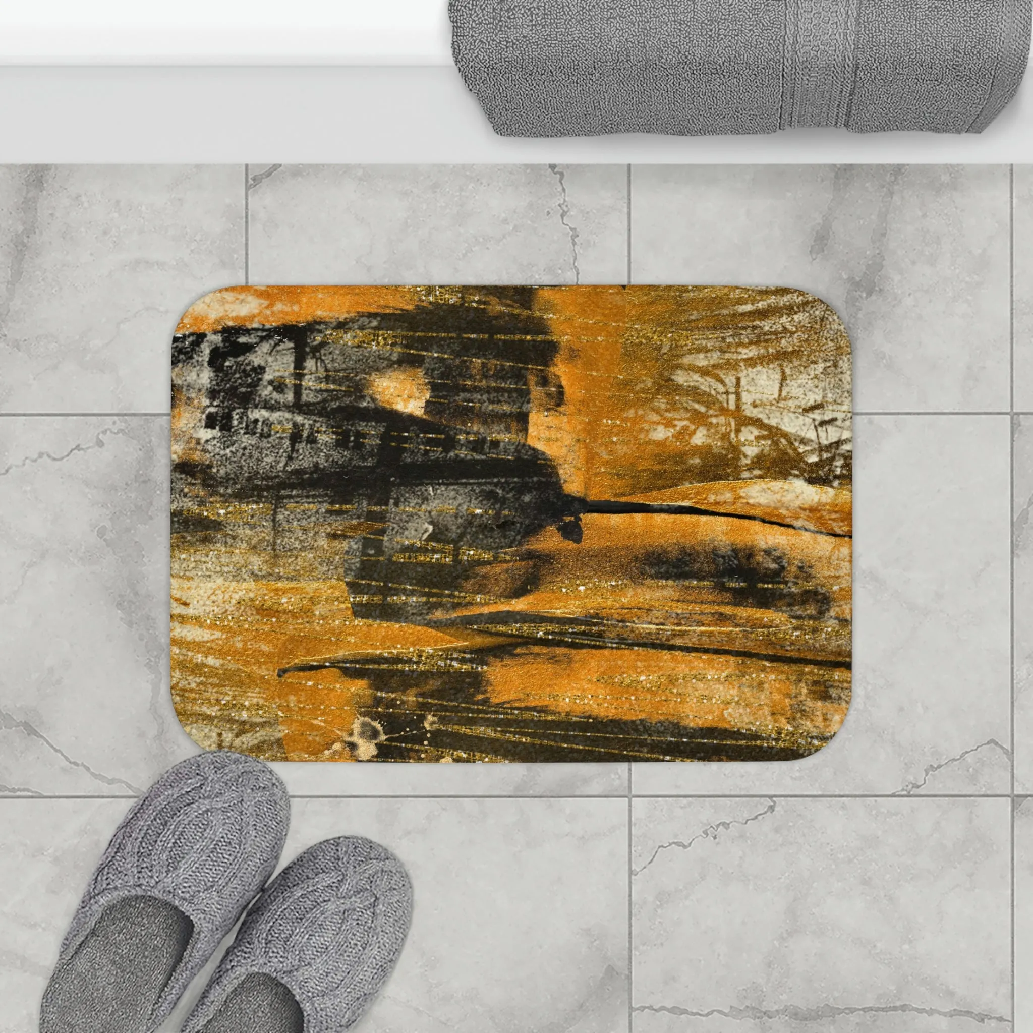 Abstract Bath Mat | Rustic Black Orange