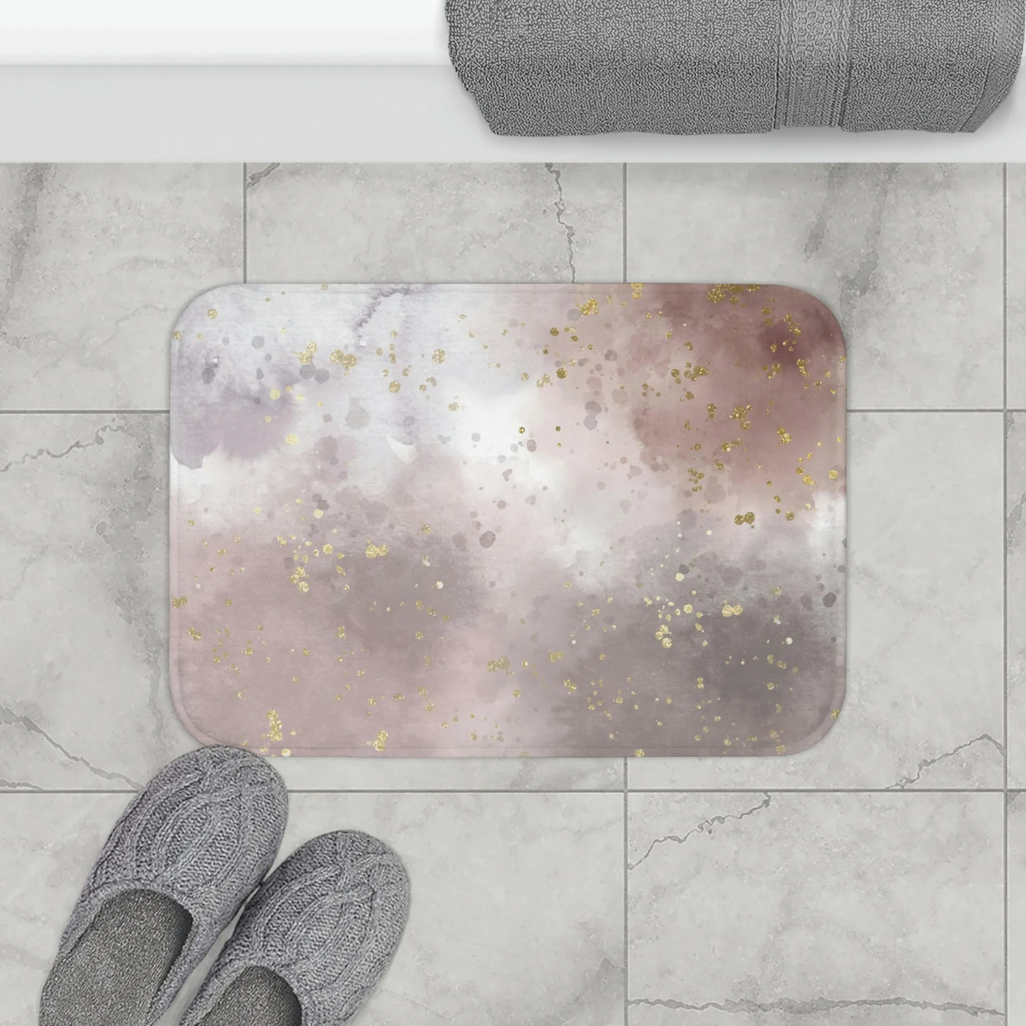 Abstract Boho Bath, Kitchen Mat | Gray Beige White Ombre