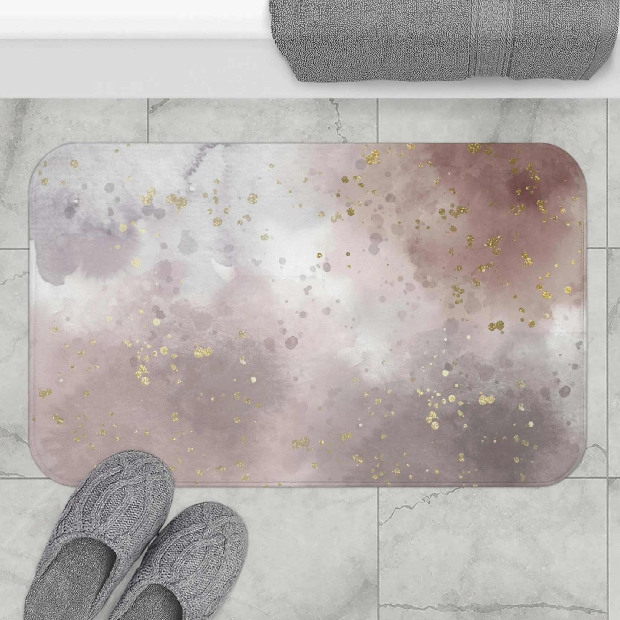 Abstract Boho Bath, Kitchen Mat | Gray Beige White Ombre