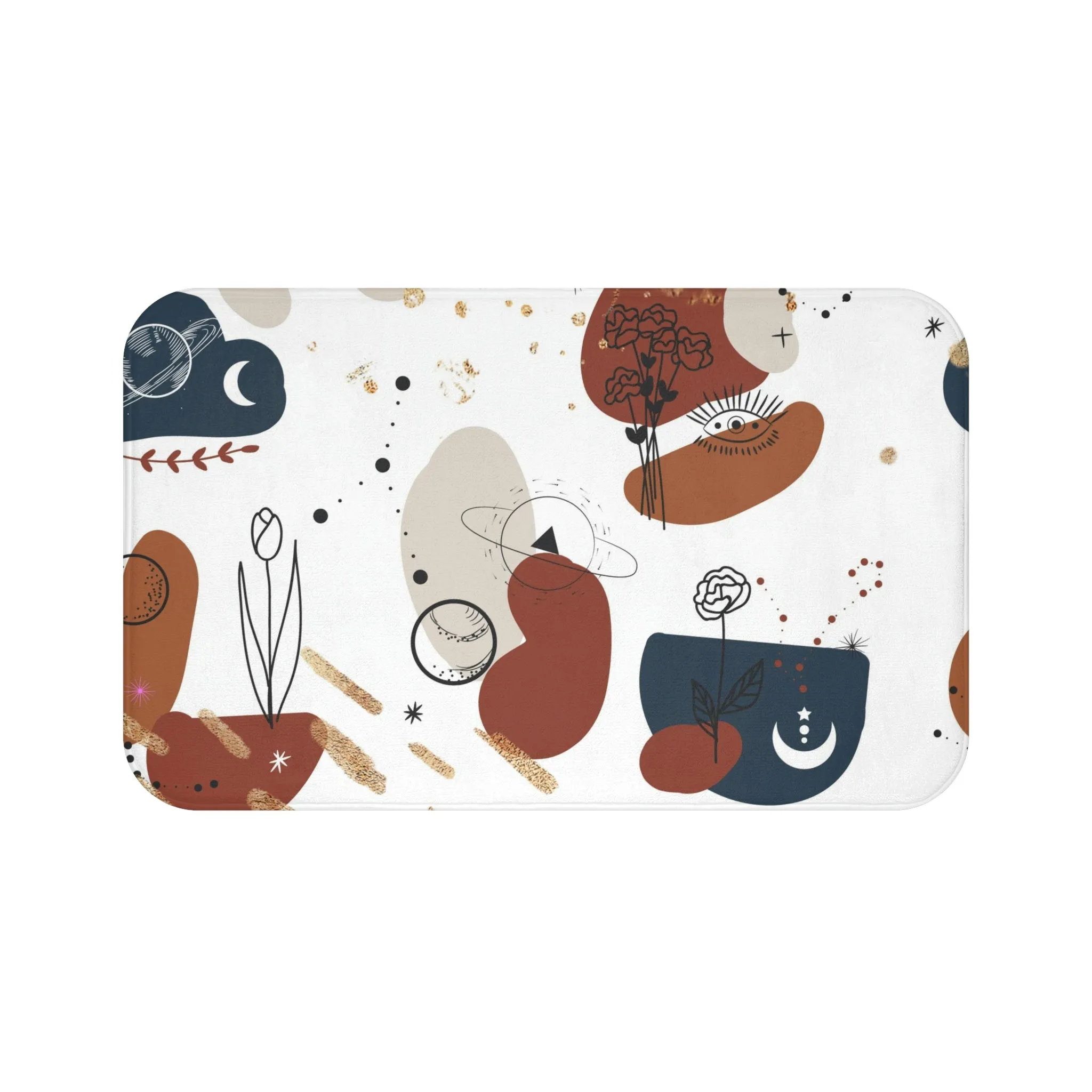 Abstract Boho Bath, Kitchen Mat | Mid Century Navy Beige White