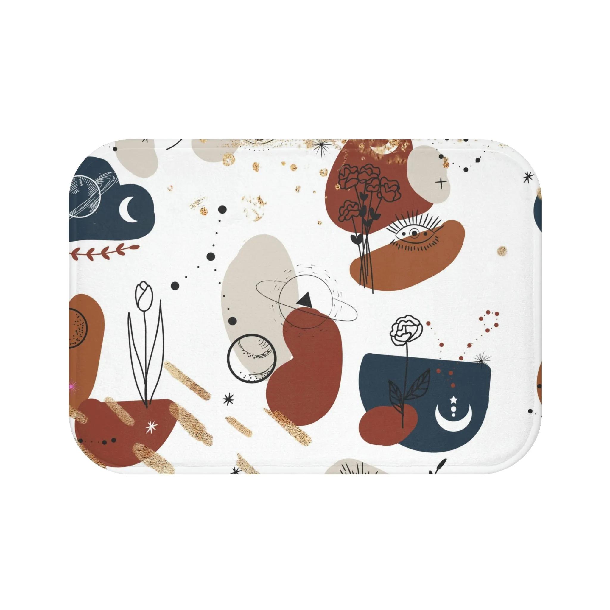 Abstract Boho Bath, Kitchen Mat | Mid Century Navy Beige White