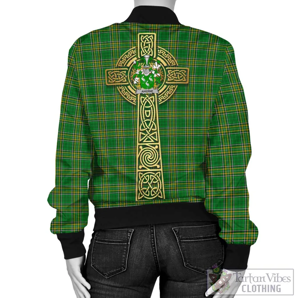 Aherne Irish Clan Tartan Bomber Jacket with Coat of Arms Celtic Tree of Life Style