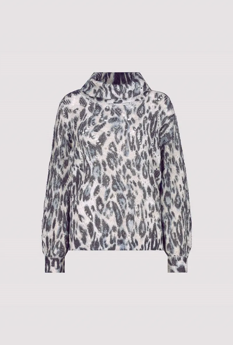 All-Over Leopard Print Sweater 807448MNR in Smokey Blue Pattern by Monari