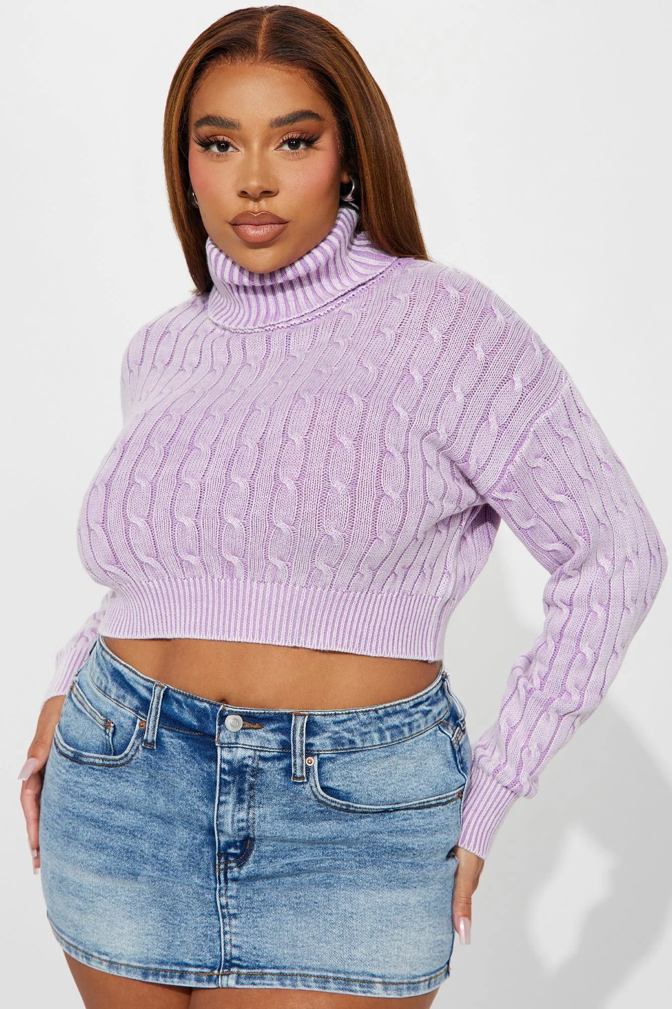 Almost Daily Cable Knit Sweater - Lavender