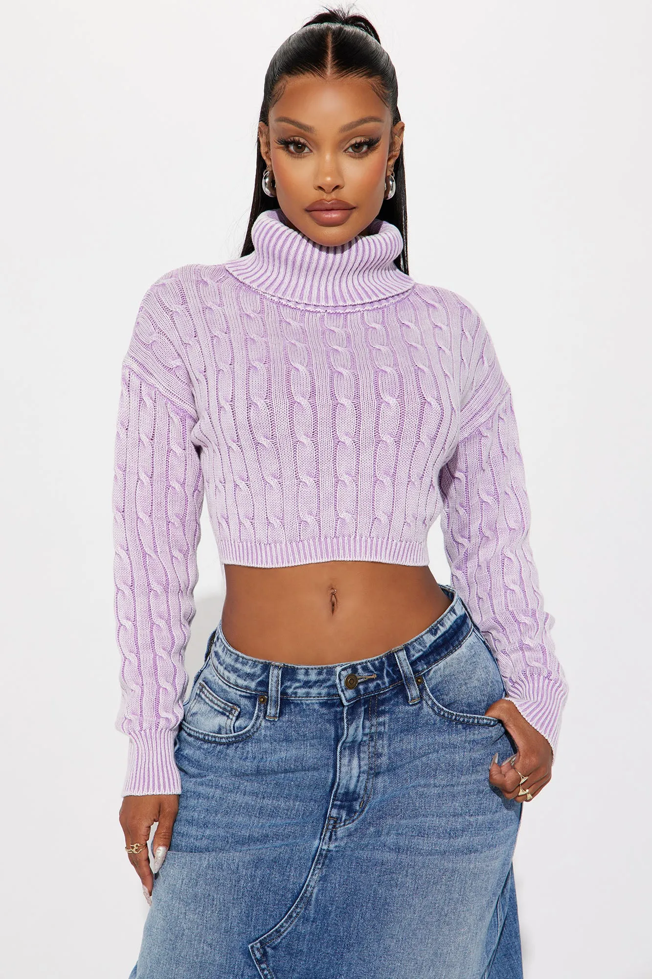 Almost Daily Cable Knit Sweater - Lavender